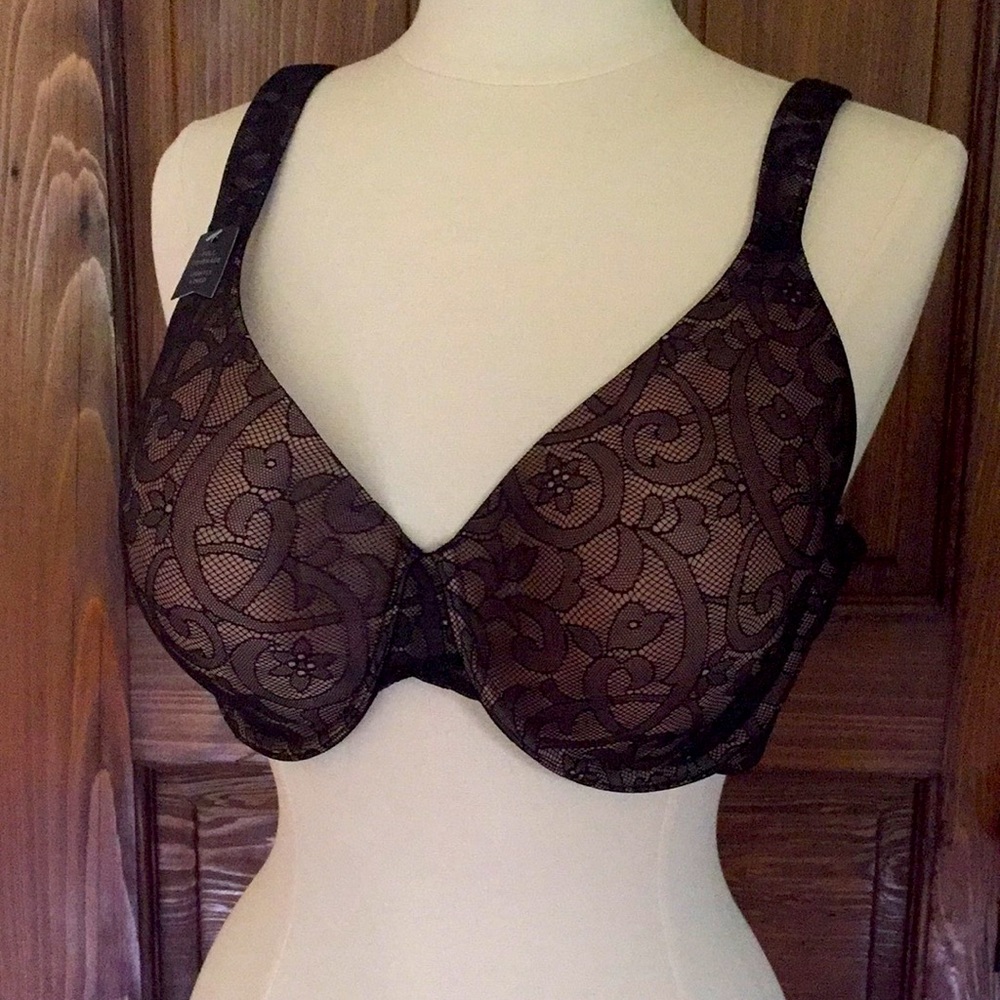 Bra by Ambrielle 42C Black Lace lined in nude